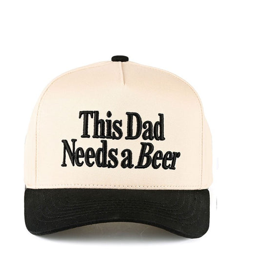 Black Show off dad vibes with a playful twist in the C.C THIS DAD NEEDS A BEER two-tone trucker hat, featuring bold letter embroidery for a fun, standout look. Designed with a classic baseball cap silhouette and breathable mesh back, it offers comfortable all-day wear for backyard BBQs, game days, or casual outings.
