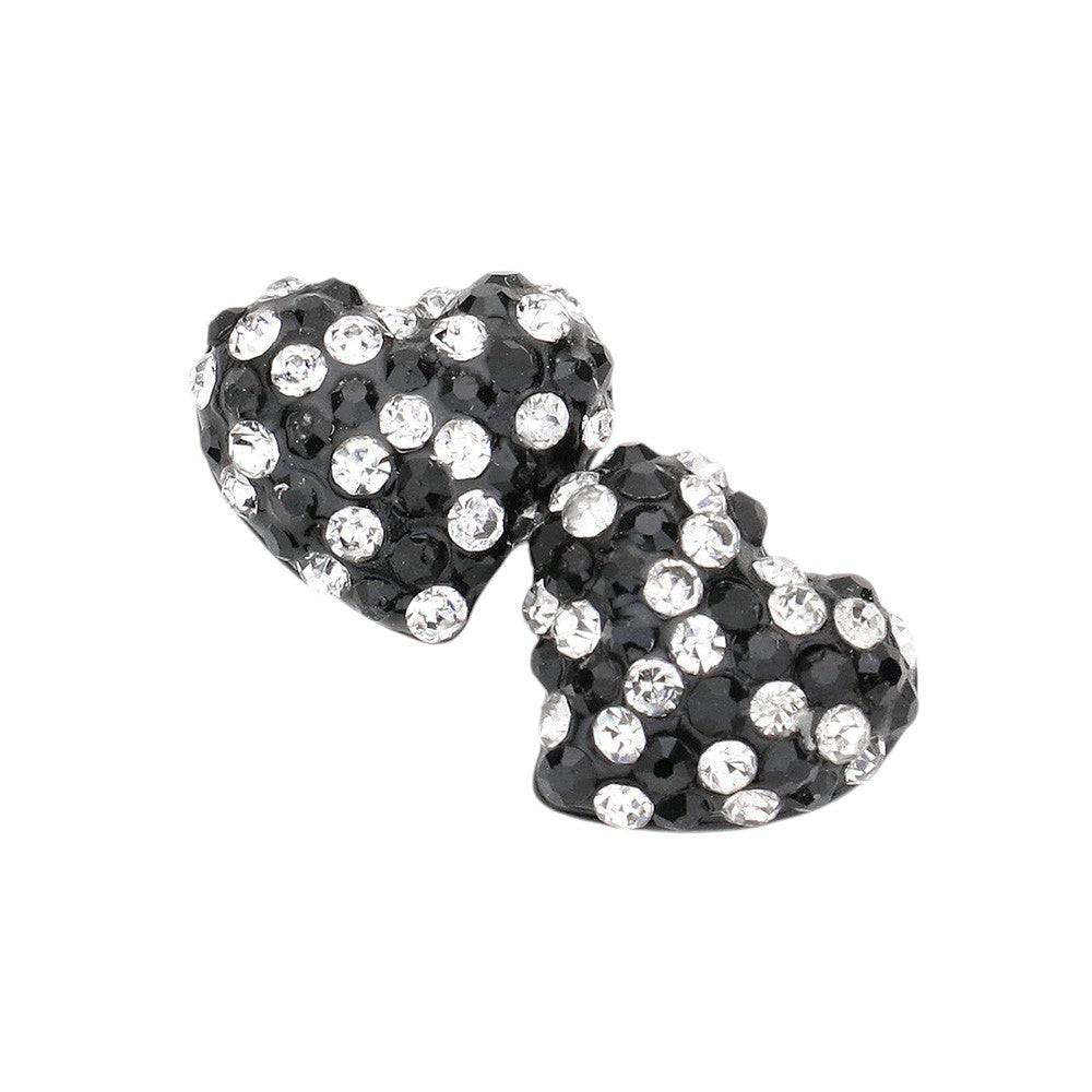 Crystal Pave Heart Stud Earrings - Black Clear - Earrings