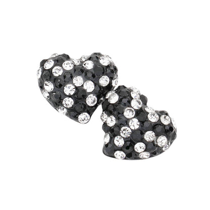 Crystal Pave Heart Stud Earrings - Black Clear - Earrings