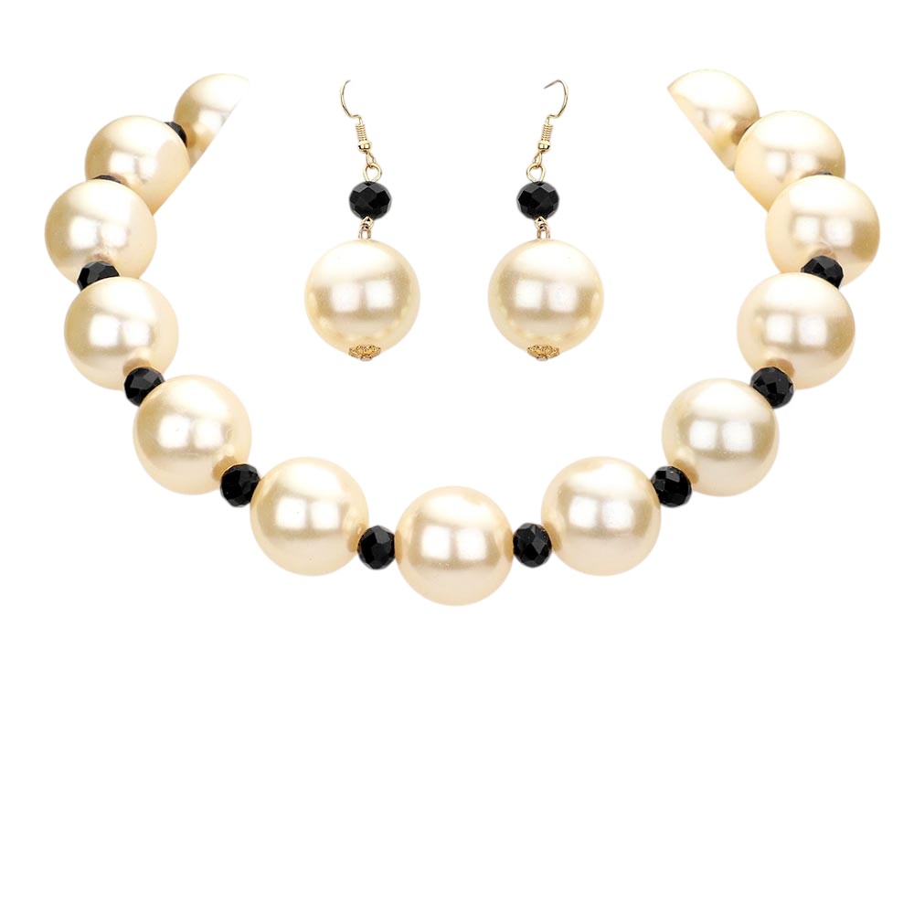 Chunky Pearl Necklace - Cream/Black - Necklaces