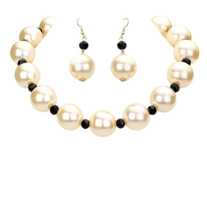Chunky Pearl Necklace - Cream/Black - Necklaces