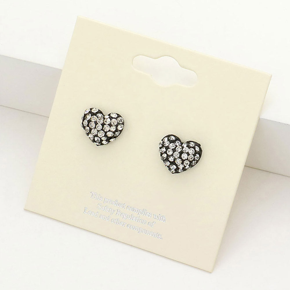 Black Crystal Pave Heart Stud Earrings add elegance to any outfit. The sparkling pave design is crafted precisely, and the heart shape symbolizes love and affection, making them the perfect accessory for any special occasion.