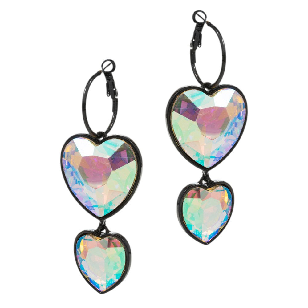 Black Crystal Stone Double Heart Link Dropdown Earrings are expertly crafted with intricate details that will add a touch of sophistication to any outfit. The sparkling crystal stones and unique heart link design make these earrings a perfect addition to any jewelry collection. Elevate your style with these stunning earrings.