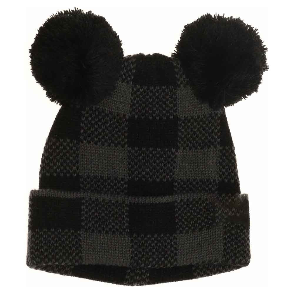 Black-Dk.Grey Baby Buffalo Plaid Pom Pom Beanie combines comfort and classic design, featuring a soft, breathable fabric that keeps infants warm without irritation. Its iconic buffalo plaid pattern paired with a charming pom pom adds a stylish touch, making it ideal for both everyday wear and special outings. Designed with a secure fit, this beanie offers reliable protection from cold weather, ensuring your baby stays cozy and comfortable in cooler temperatures. 