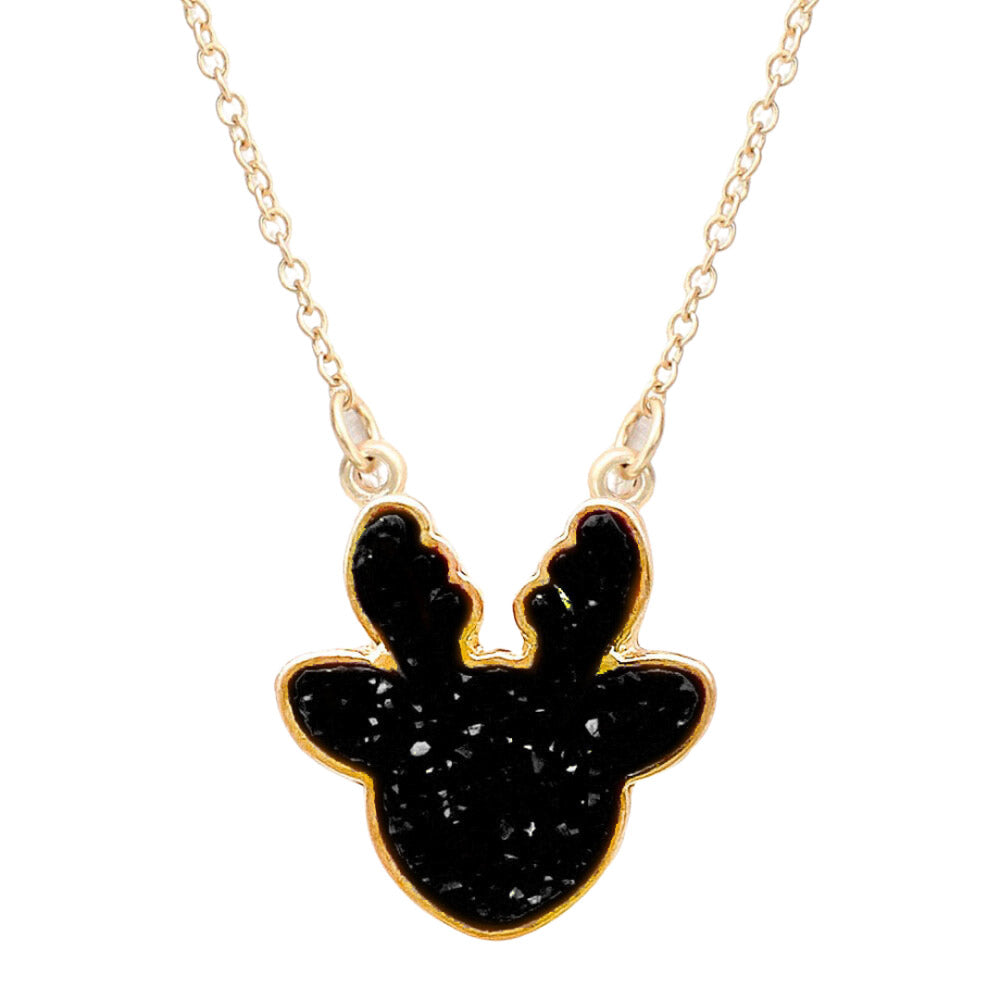 Druzy Reindeer Pendant Necklace