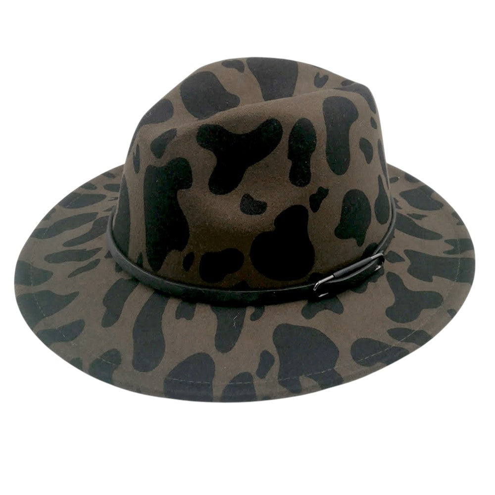 Faux Leather Band Cattle Patterned Panama Hat - Black - Panama Hat
