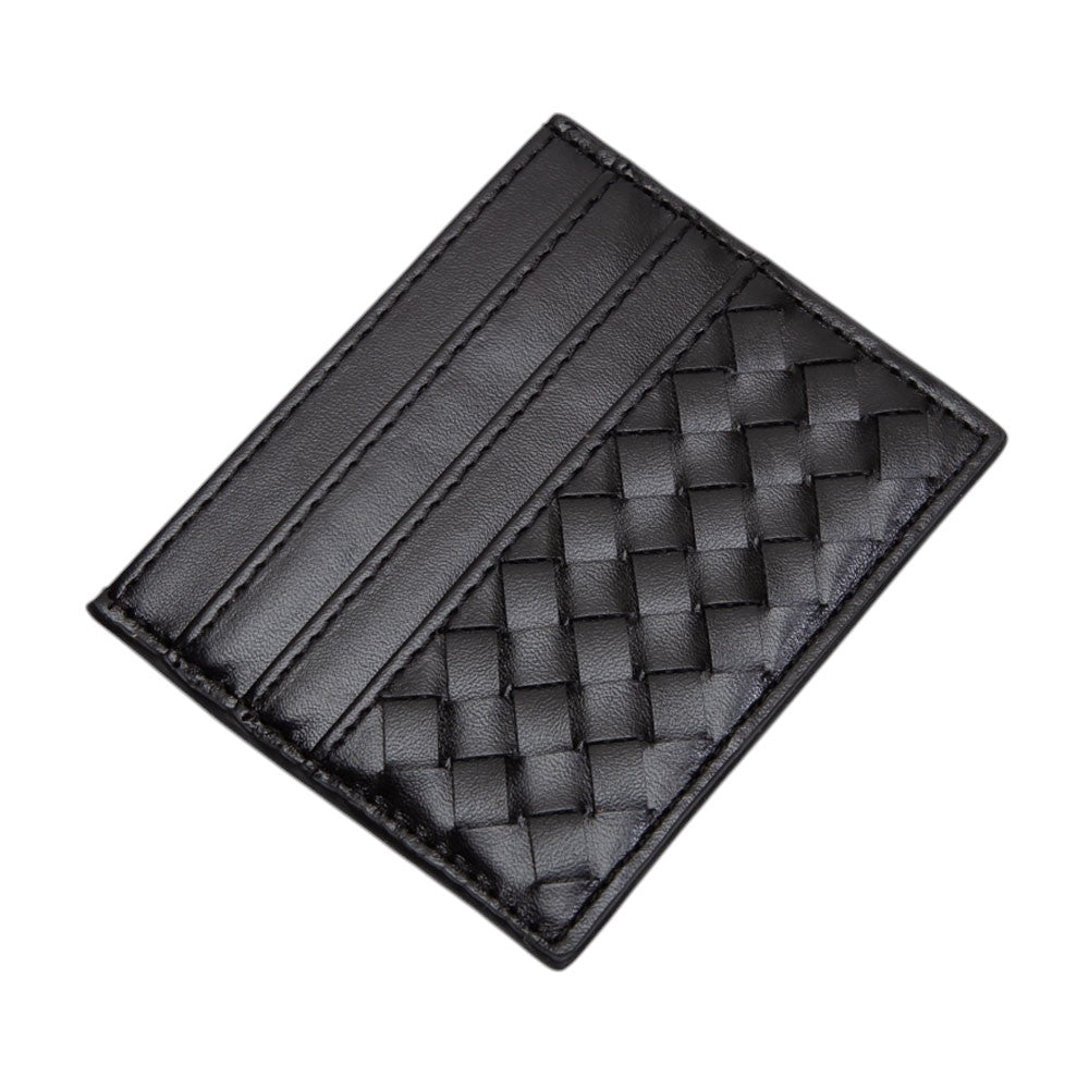 Black Faux Leather Basket Weave Card Holder Wallet boasts a stylish basket weave design. Made from durable materials, it can securely hold multiple cards and cash while keeping a slim profile. Perfect for those looking for a sophisticated and functional accessory.