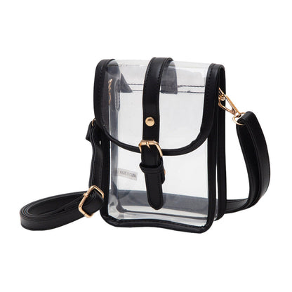 Faux Leather Belt Buckle Pointed Transparent Crossbody Bag - Black - Crossbody Bag