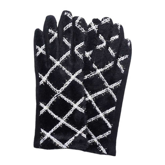 Black-Fuzzy Plaid Smart Touch Gloves, the perfect combination of warmth and functionality. Stay cozy while using your phone or tablet with the smart touch technology. The fuzzy plaid design adds a touch of style to these practical gloves. Perfect for cold weather and tech-savvy individuals.