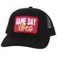 Black Game Day Vibes Message Mesh Back Baseball Cap, offers a semi-structured profile and a two-tone mesh back, perfect for entertaining your friends on game day. Its pre-curved visor and adjustable snapback closure provide a comfortable fit. The eye-catching message and detailed embroidery leave an unforgettable impression.