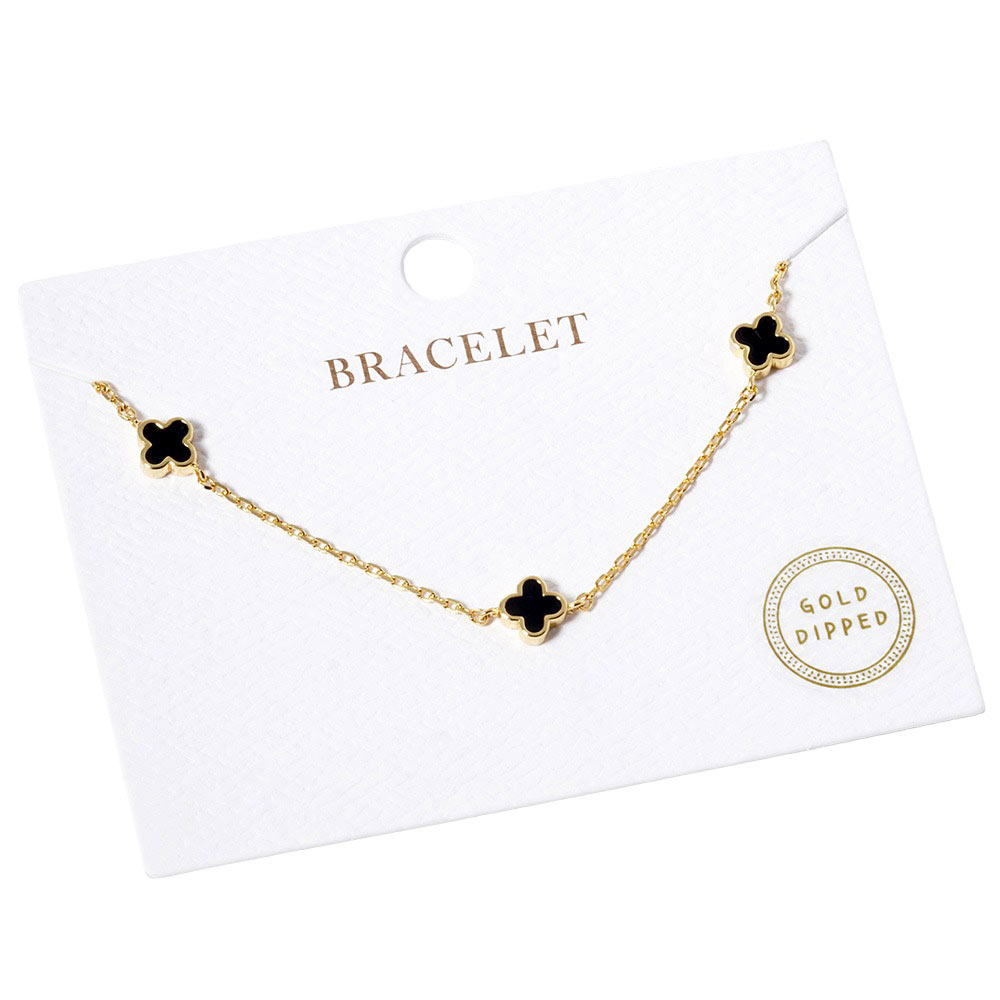 Black Gold Dipped Triple Quatrefoil Link Bracelet, is the perfect accessory for any outfit. Crafted using gold-dipped materials, it is lightweight, durable, and will not tarnish. A triple Quatrefoil Link design adds interest and style to any look. This beautiful bracelet can be a nice gift to your loved ones on any occasion.