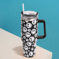 Black Happy Face Printed 40oz Stainless Steel Tumbler With Handle is perfect for keeping your drinks hot or cold for hours. Made of durable stainless steel and featuring a fun happy face print, this tumbler is a great addition to your drinkware collection. With its large 40oz capacity and convenient handle, you can enjoy your favorite beverages on the go while spreading joy and happiness.