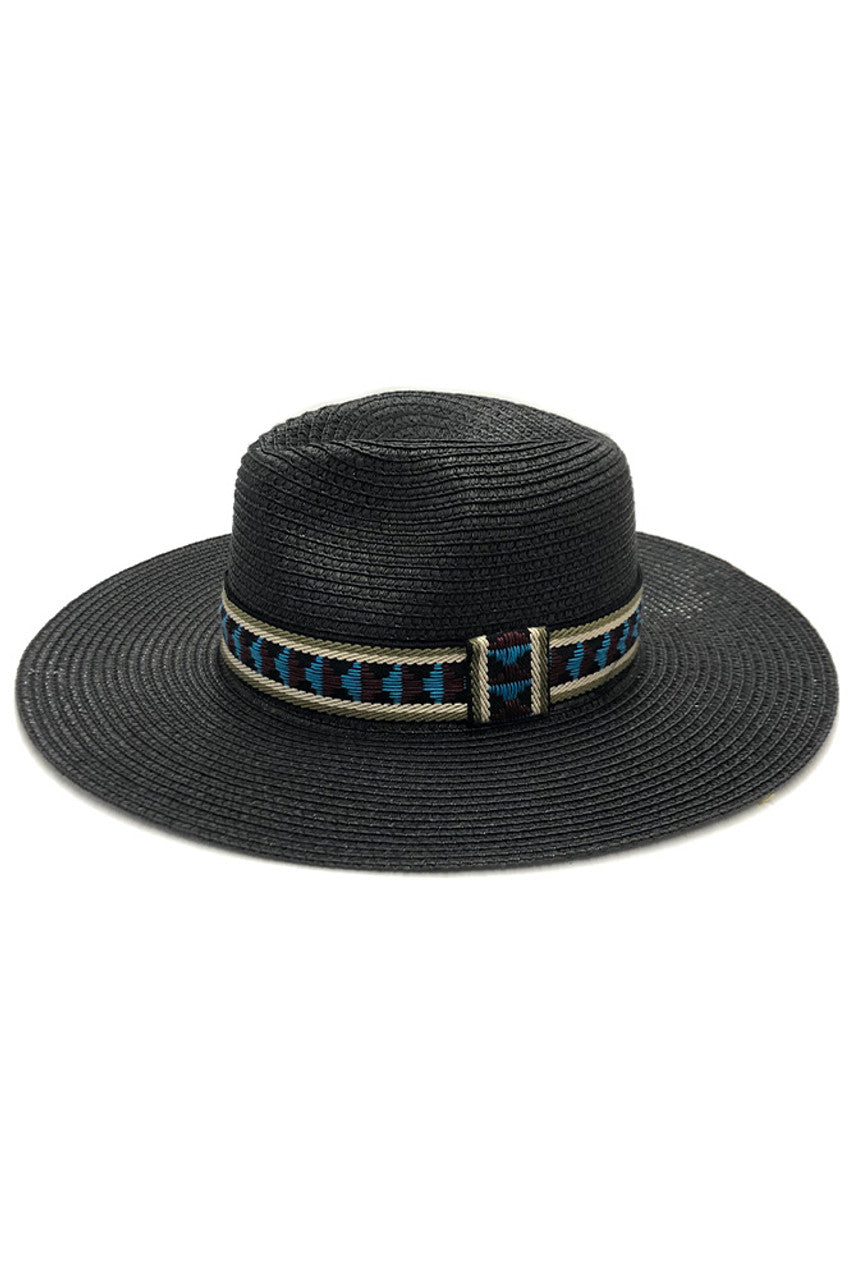Black Multi Color Aztec Band Panama Hat combines traditional weaving techniques with contemporary design elements. The distinctive Aztec pattern band showcases vibrant hues against the classic Panama silhouette, creating a statement accessory with ethnographic influence. The lightweight, breathable construction offers UPF protection while maintaining proper ventilation—ideal for discerning customers seeking both functionality and distinctive style in their summer headwear collection. 