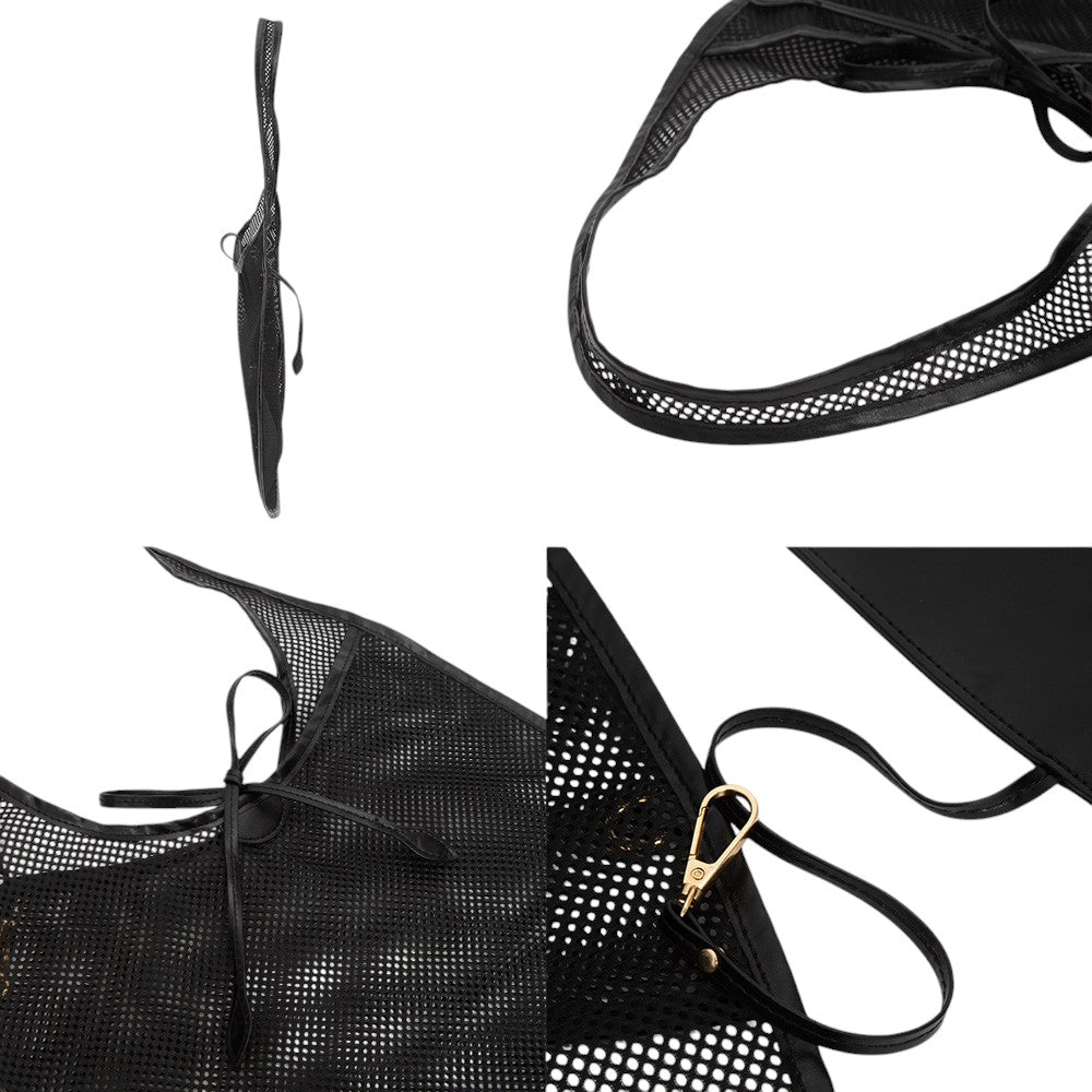 Black Mesh Tote Bag is perfect for carrying all your essentials while also staying stylish. Made with durable and breathable mesh material, it is ideal for beach trips, picnics, and outdoor activities. Its lightweight design and spacious interior make it a must-have accessory for any adventure.