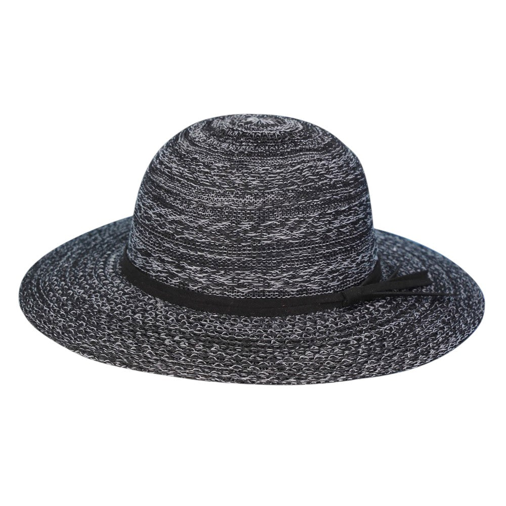 Mixed Braid Packable Sun Hat With Suede Band - Black - Sun Hat
