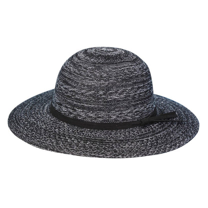 Mixed Braid Packable Sun Hat With Suede Band - Black - Sun Hat