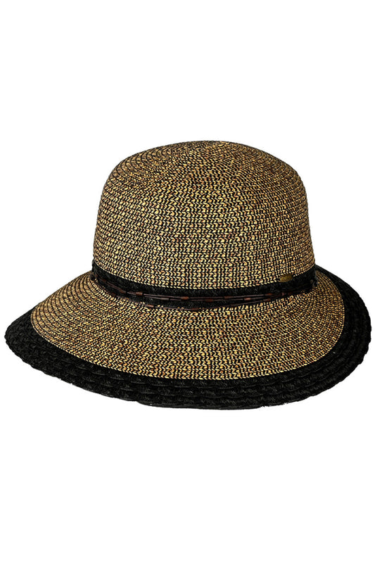 Black C.C Wood Embellishment String Band Brim Hat is a must-have for any wardrobe. With its unique wood embellishment and stylish string band brim, it adds a touch of elegance to any outfit. Made with quality materials, it provides both comfort and durability. Perfect for any occasion.