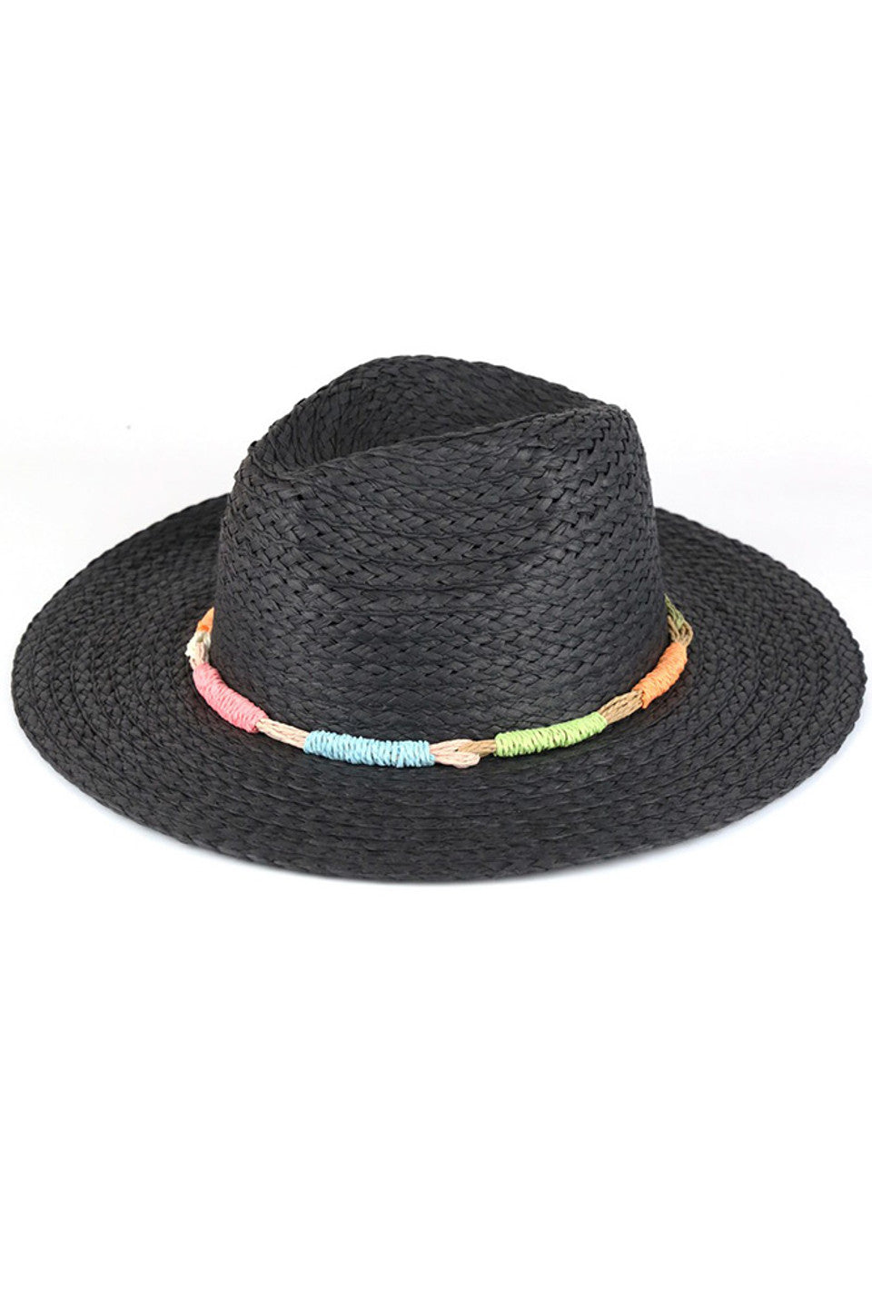 Multi Colors Straw Band Straw Hat - Black - Straw Hat