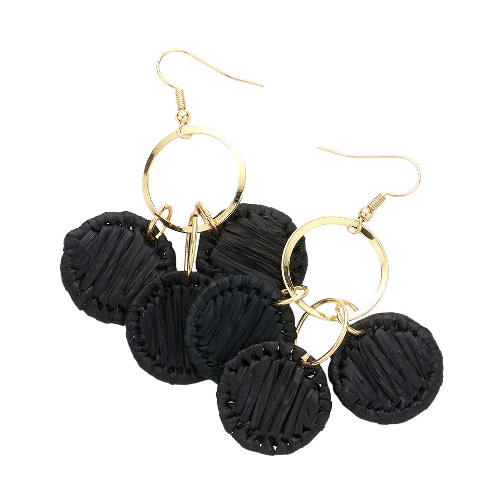 Black Open Circle Woven Raffia Link Dangle Earrings, turn your ears into a chic fashion statement with these woven raffia link dangle earrings! The beautifully crafted design adds a gorgeous glow to any outfit. Put on a pop of color to complete your ensemble in perfect style. Complete your look with these open-circle woven raffia earrings. 