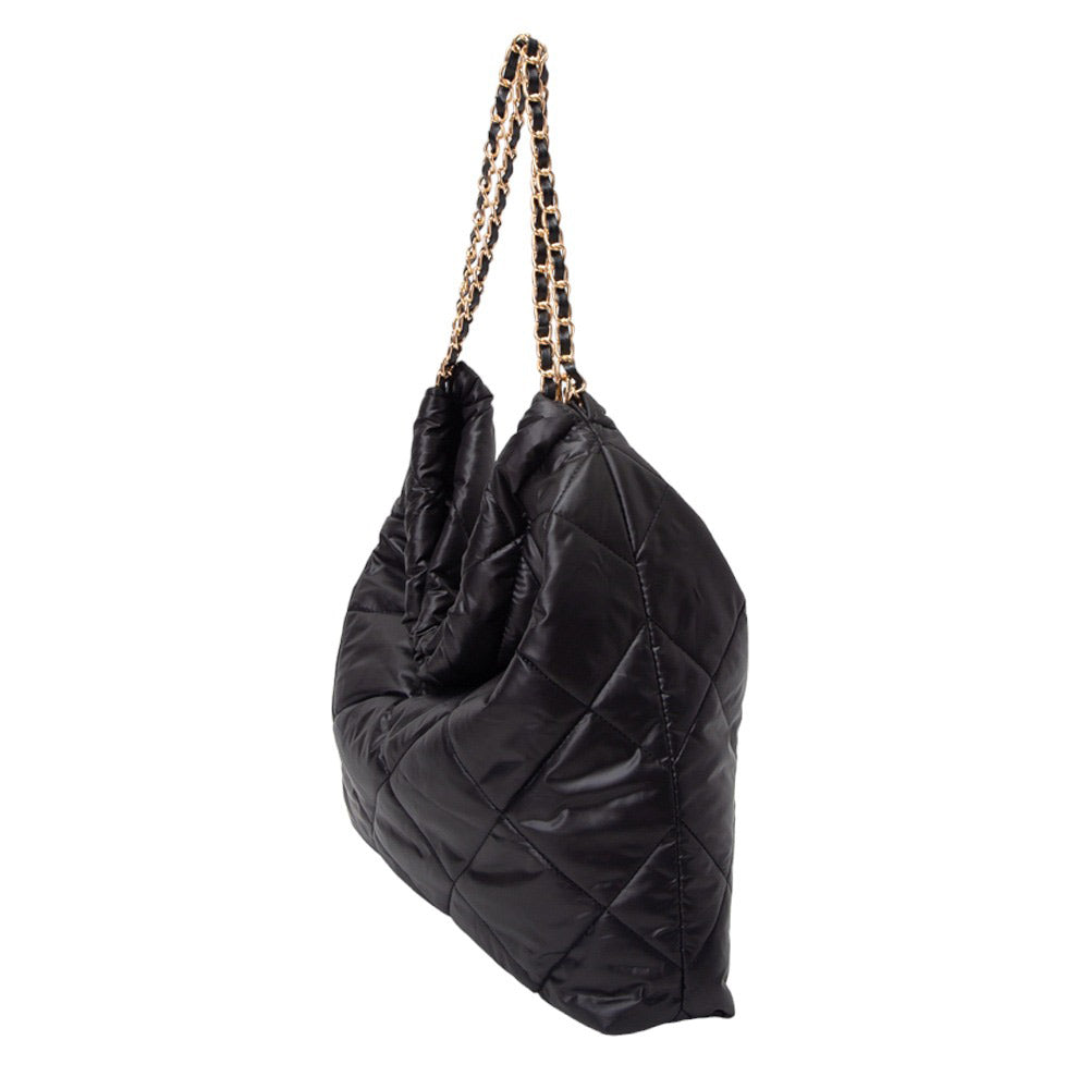 Black Padded Adjustable Metal Strap Shoulder Bag, Carry your everyday items with ease with this bag. It features a padded shoulder strap and adjustable metal buckles, providing comfortable carrying and a secure fit. The strap also features a quick-release buckle for a quick and easy transition to a perfectly adjusted fit.