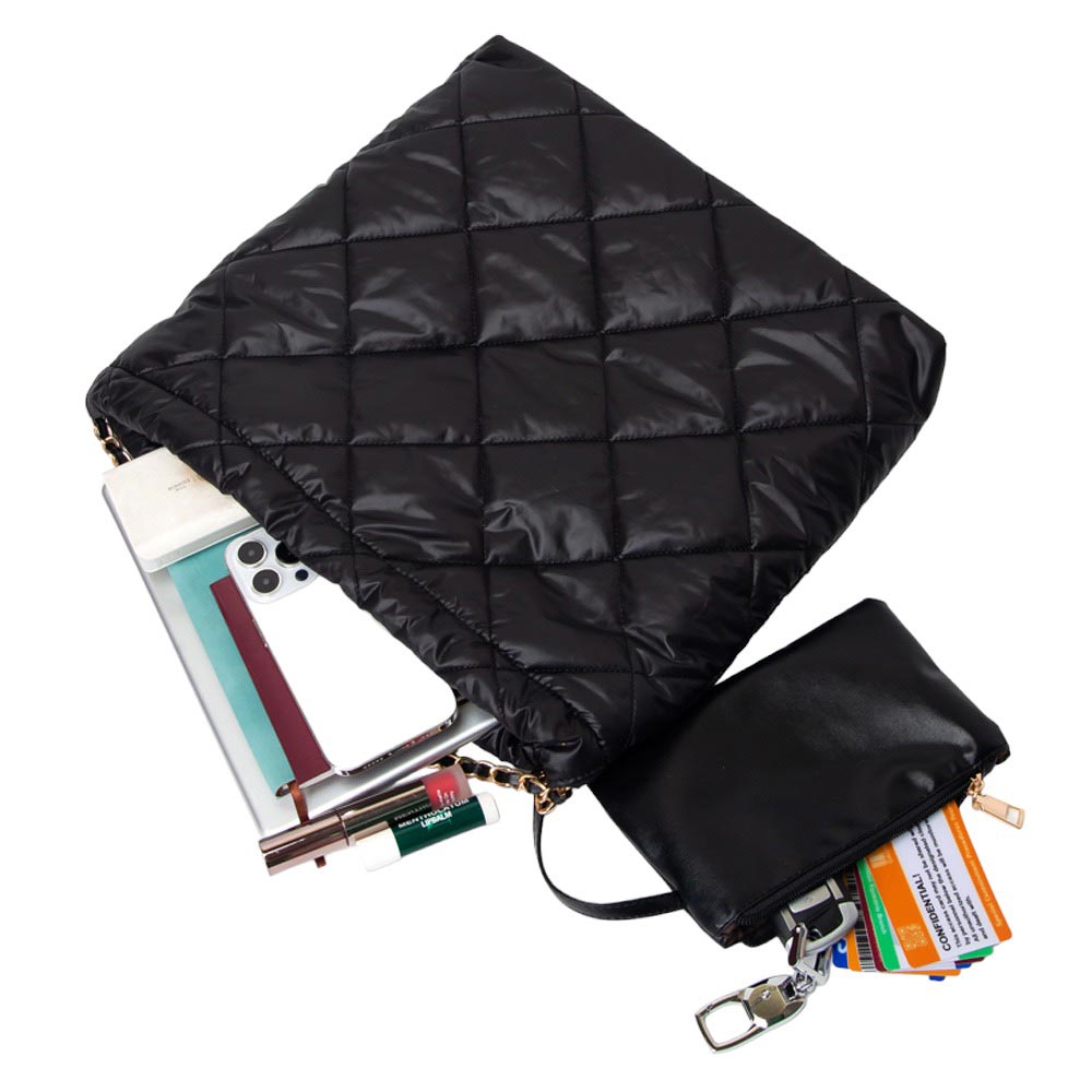 Black Padded Adjustable Metal Strap Shoulder Bag, Carry your everyday items with ease with this bag. It features a padded shoulder strap and adjustable metal buckles, providing comfortable carrying and a secure fit. The strap also features a quick-release buckle for a quick and easy transition to a perfectly adjusted fit.