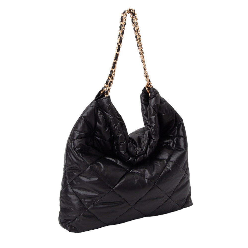 Black Padded Adjustable Metal Strap Shoulder Bag, Carry your everyday items with ease with this bag. It features a padded shoulder strap and adjustable metal buckles, providing comfortable carrying and a secure fit. The strap also features a quick-release buckle for a quick and easy transition to a perfectly adjusted fit.