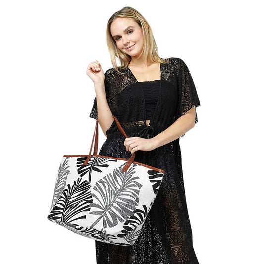 Black Palm Leaves Print Tote Bag, Experience the perfect blend of style and functionality with our tote fag. Crafted with a vibrant palm leaves print, this bag is not only visually appealing but also spacious enough to carry all your essentials. Made of high-quality materials, it ensures durability for your everyday use.