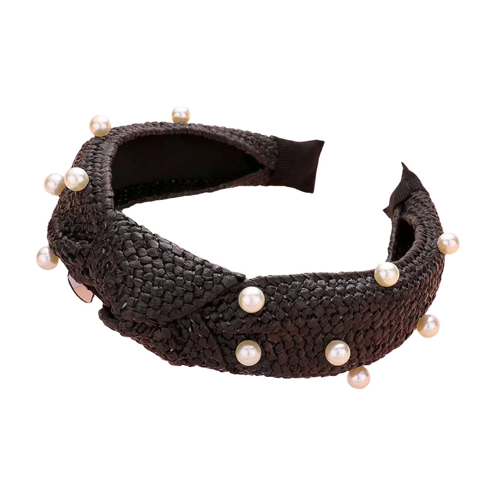 Black Pearl Embellished Straw Knot Burnout Headband, create a beautiful look while perfectly matching your color with the easy-to-use straw knot burnout headband. Push your hair back and spice up any plain outfit with this straw knot burnout headband!