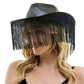 Shiny Western Cowboy Hat with Fringe - Black - Cowboy Hat