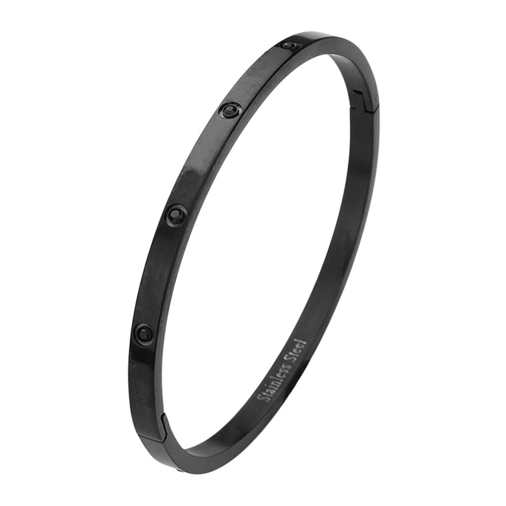 Black Stainless Steel Crystal Embellished Bangle Evening Bracelet is the perfect accessory for any formal occasion. Made with high-quality stainless steel and adorned with sparkling crystals, it exudes sophistication and glamour. Elevate your evening look with this stunning bracelet.