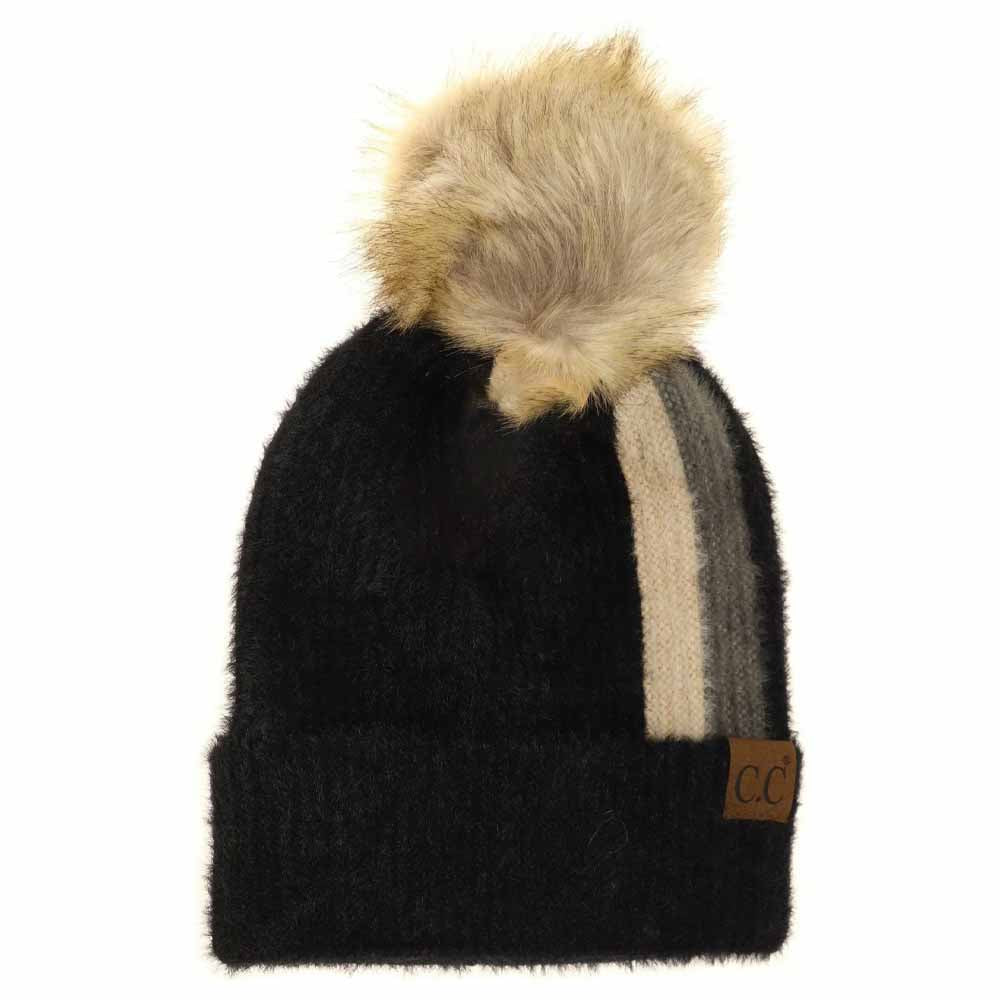 Black Striped Fur Knitted Pom Beanie combines warmth and style with its soft knit construction and distinctive striped pattern. The plush fur pom adds a sophisticated touch while providing comfortable insulation during colder months. Designed for durability and a snug fit, this beanie offers expert-level cold weather protection without compromising on fashion. 