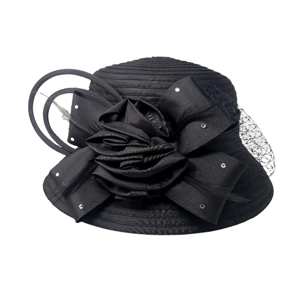 Black Studded Bow Flower Mesh Dressy Hat,  this hat will be perfect for  Tea Parties, Concerts, Evening Wear, Ascot, Races, Photo Shoots, etc. It perfect choice as a gorgeous gift for a mother, sister, grandmother, wife, daughter, or girlfriend on Birthday or at Christmas.
