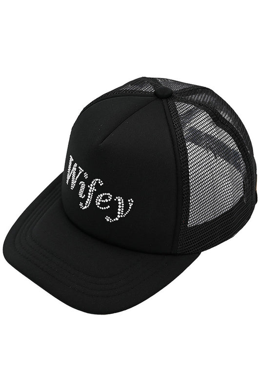 Black C.C WIFEY Rhinestones Trucker Cap is a must-have for any stylish woman. With a dazzling display of rhinestones and a comfortable trucker design, you'll be turning heads wherever you go. Add a touch of glam to your daily look and show off your wifey status in style.