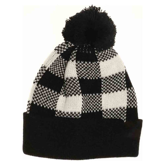 Black-White- BABY Buffalo Plaid Pom Beanie combines classic style with cozy warmth, featuring a timeless buffalo plaid pattern perfect for infants. Crafted from soft, breathable materials, it ensures gentle comfort on delicate skin while providing essential protection against chilly weather. The playful pom detail adds a charming touch, making it an ideal accessory for everyday wear or outdoor adventures during colder months. 