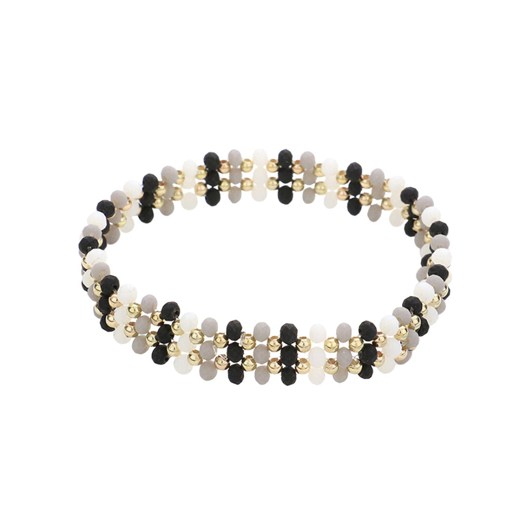 Black White Metal Ball Faceted Beaded Stretch Bracelet, this beaded stretch bracelet is easy to put on, and take off and so comfortable for daily wear. Perfect jewelry gift to expand a woman's fashion wardrobe with a classic, timeless style. Awesome gift for birthdays, Valentine’s Day, or any meaningful occasion.