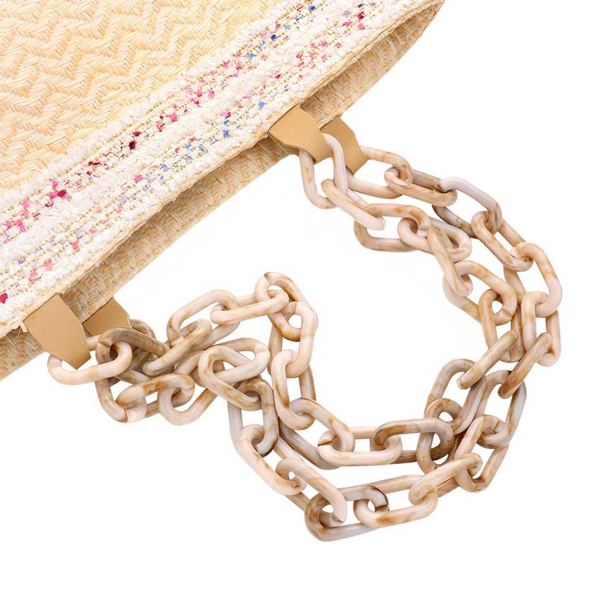 Black Zigzag Chevron Patterned Celluloid Acetate Straw Tote Bag, this straw tote bag is versatile enough for wearing through the week, simple and leisurely, elegant and fashionable, suitable for women of all ages, and ultra-lightweight to carry around all day. 