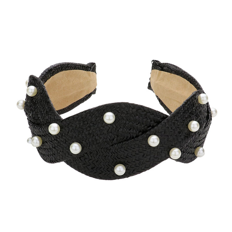 Black Headband Switch up your style with this Pearl Embellished Braided Straw Headband! This chic and unique accessory is perfect for adding a feminine touch to any look. Whether a basic outfit or looking to make a statement, this headband will keep you looking ready to step out! Perfect everyday wear, festivals, Birthday Gift, etc