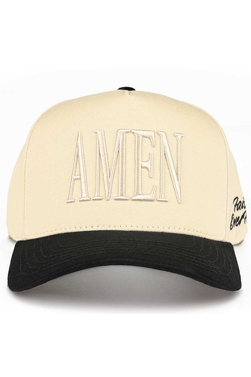 Black2 Embrace faith over fear with this striking C.C AMEN embroidered trucker hat. Featuring bold two-tone styling and classic snap back closure, it's designed for everyday wear and spiritual expression. Crafted from 100% cotton for breathability and comfort, this one-size-fits-all cap has a 22.5" circumference that adjusts to most head sizes. The structured trucker silhouette offers excellent sun protection and a timeless look. Made in Vietnam with quality construction that lasts. Perfect for those seekin