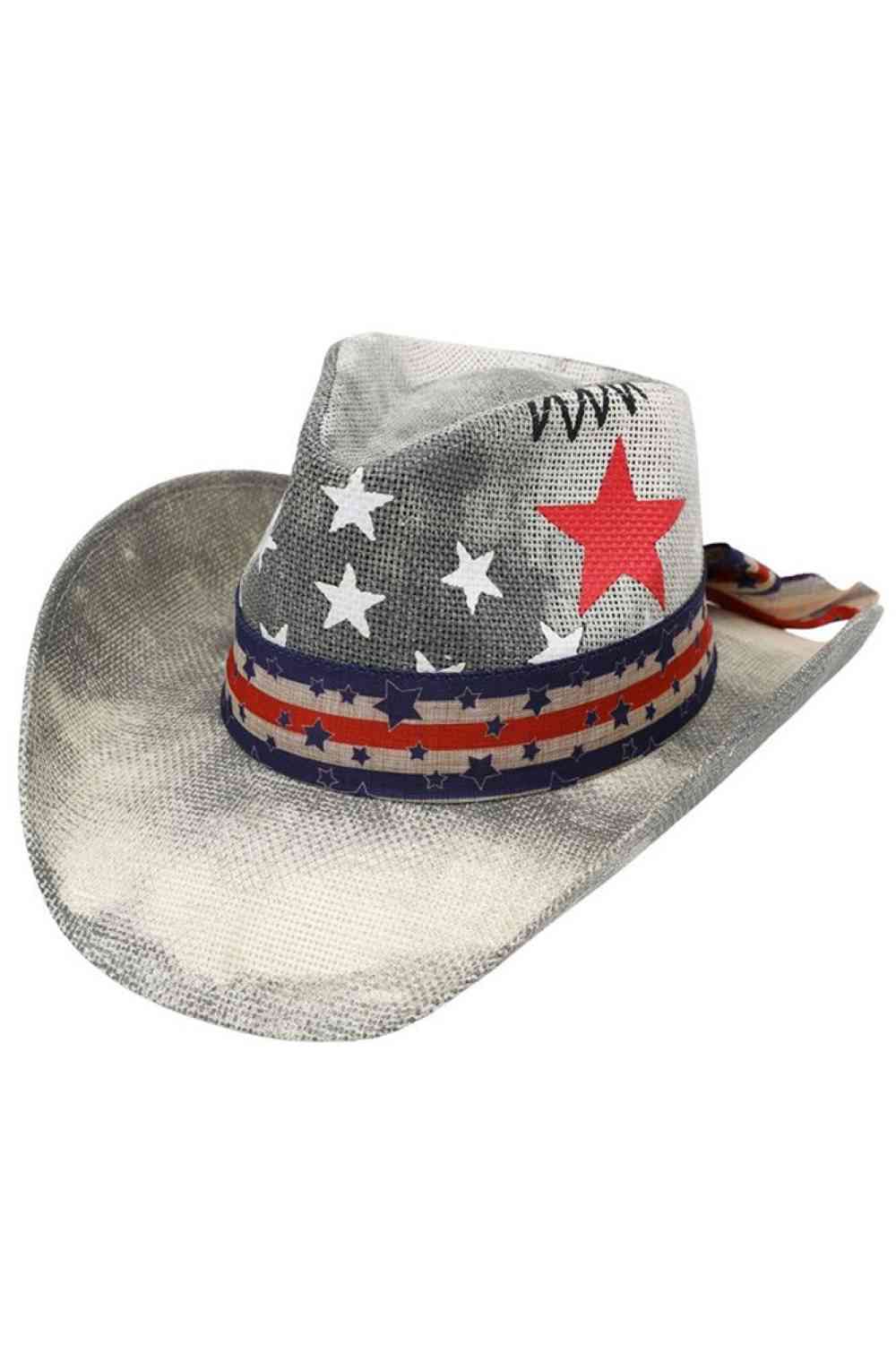 Black Embrace patriotic style with this American Theme Stars and Stripe Straw Cowboy Hat. Crafted from 100% paper, this lightweight hat features classic red, white, and blue striping paired with star accents for bold Fourth of July flair or everyday Americana vibes. Perfect for outdoor events, festivals, or adding a fun touch to your summer wardrobe. The breathable straw construction keeps you cool while making a statement. Ideal for anyone looking to celebrate American spirit in style.