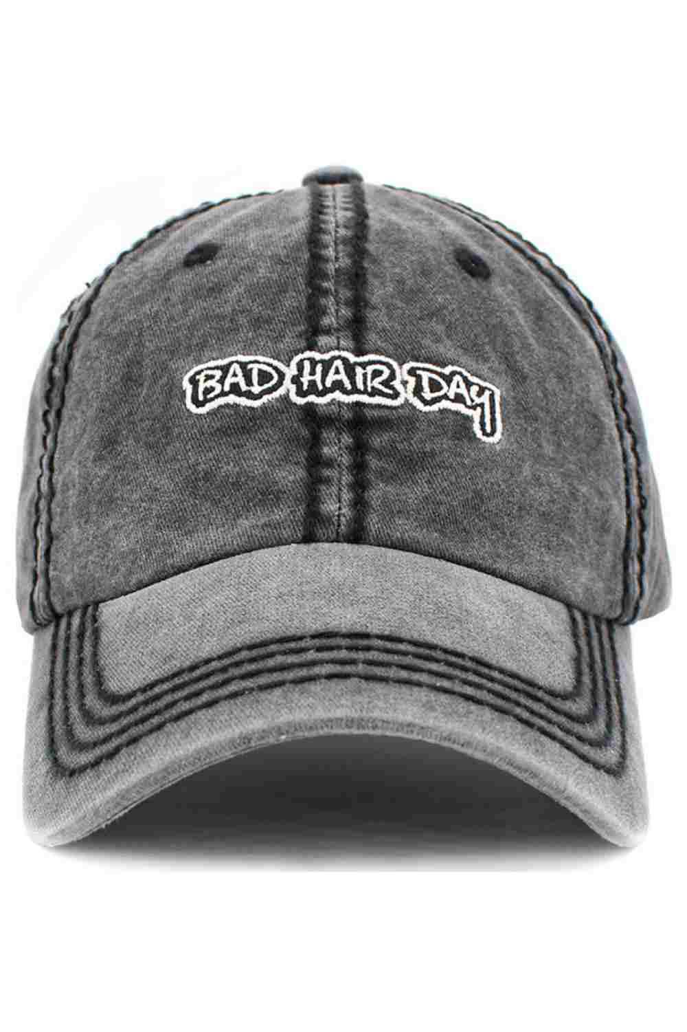Black Turn any messy moment into a style statement with the Bad Hair Day vintage baseball cap, featuring a classic distressed finish and playful embroidered design. Comfortable and adjustable for everyday wear, this laid-back cap is perfect for errands, casual outings, or relaxed weekends.