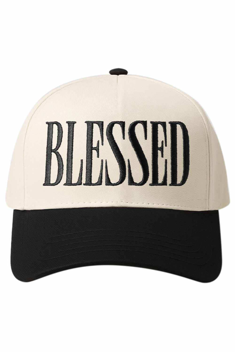 Black Elevate your everyday style with this classic two-tone baseball cap featuring "BLESSED" embroidered across the front. Crafted from 100% cotton, it offers breathable comfort perfect for any season. The timeless design works with casual outfits, while the meaningful embroidery adds a personal touch. One size fits most. A versatile accessory that combines faith-inspired messaging with laid-back style.