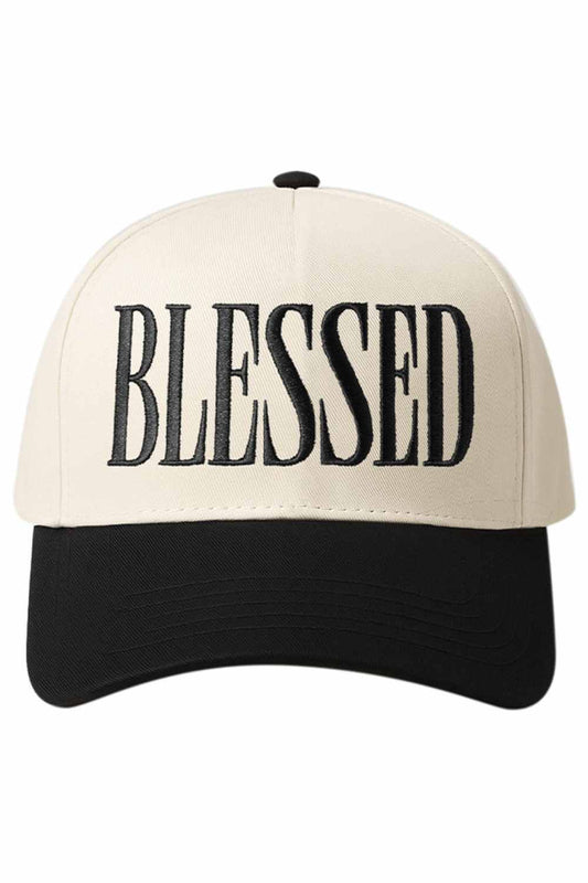 Black Elevate your everyday style with this classic two-tone baseball cap featuring "BLESSED" embroidered across the front. Crafted from 100% cotton, it offers breathable comfort perfect for any season. The timeless design works with casual outfits, while the meaningful embroidery adds a personal touch. One size fits most. A versatile accessory that combines faith-inspired messaging with laid-back style.