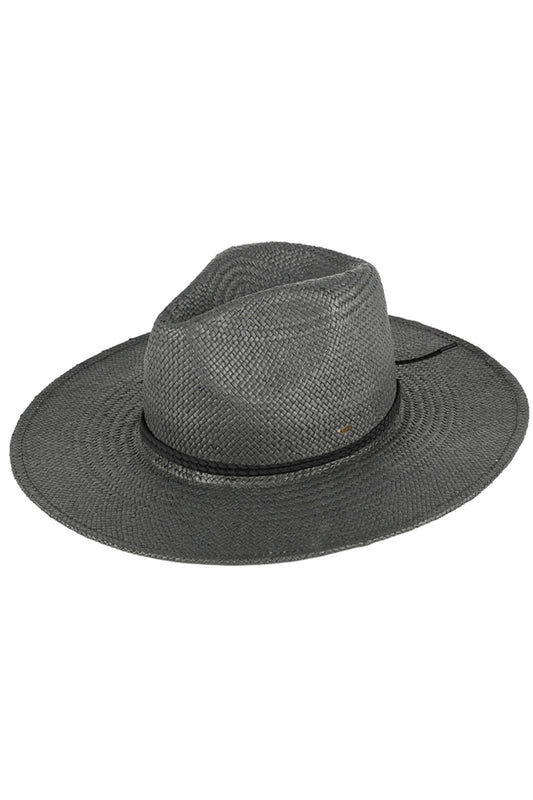Black C.C Paper Panama Sun Hat is a must-have accessory for any sunny day. Made with high-quality paper to ensure durability and breathability. Perfect for protecting your face and neck from harmful UV rays. Look stylish and stay cool with this versatile sun hat.