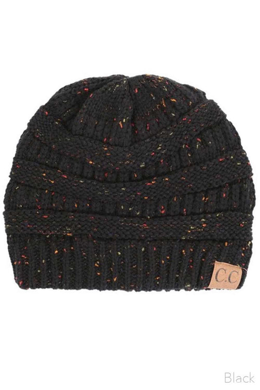 Black Stay warm with timeless style in this C.C Confetti Cable Knit Beanie. Crafted from 100% soft acrylic, the classic cable knit texture provides excellent insulation while maintaining breathability for all-day comfort. The playful confetti detailing adds visual interest to this versatile essential. Lightweight yet durable, this beanie transitions seamlessly from casual outings to outdoor adventures, making it a reliable choice for any season.