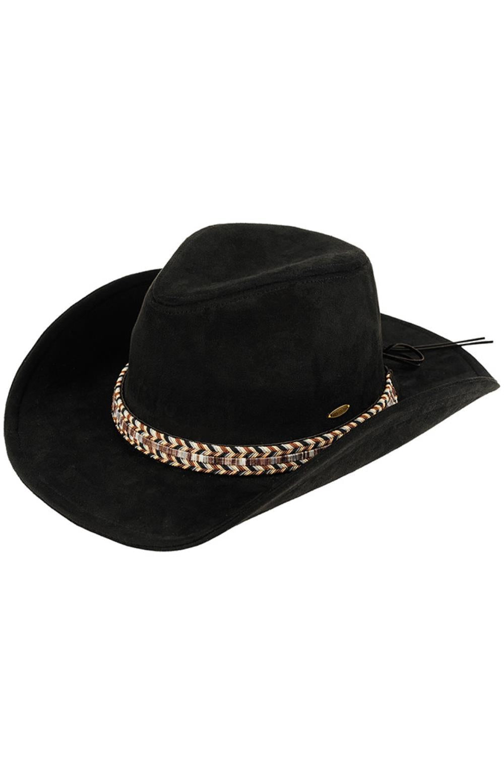 Black Discover the perfect blend of style and comfort with this C.C Multi Thread Trim Suede Cowboy Hat. Crafted from 100% polyester, this versatile rancher delivers a soft, suede-like feel in classic colors including black, camel, gray, and red. The flexible design transitions seamlessly from traditional cowboy to modern fedora styling.