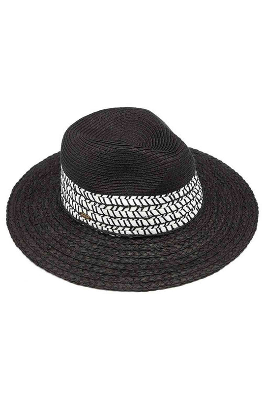 Black Discover timeless style with this C.C Paper Straw Panama hat, featuring elegant whip stitches on the woven trim. Crafted from a breathable blend of 80% paper and 20% polyester, this lightweight hat delivers comfort and durability for all-day wear. The classic Panama silhouette with detailed stitching makes it an ideal companion for sunny days, beach outings, and outdoor adventures.