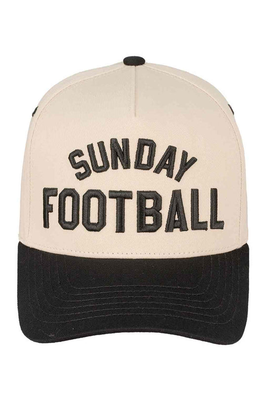 Black C.C SUNDAY FOOTBALL Embroidered Two Tone Baseball Trucker Cap Snapback Celebrate game day in style with this classic trucker cap featuring bold embroidered SUNDAY FOOTBALL branding. The two-tone design combines timeless appeal with modern comfort, perfect for football fans and casual wear alike. Crafted from 100% cotton for breathability and durability. The adjustable snapback closure ensures a comfortable fit for most head sizes, with a circumference of 22.5". Made in Vietnam with quality constructio