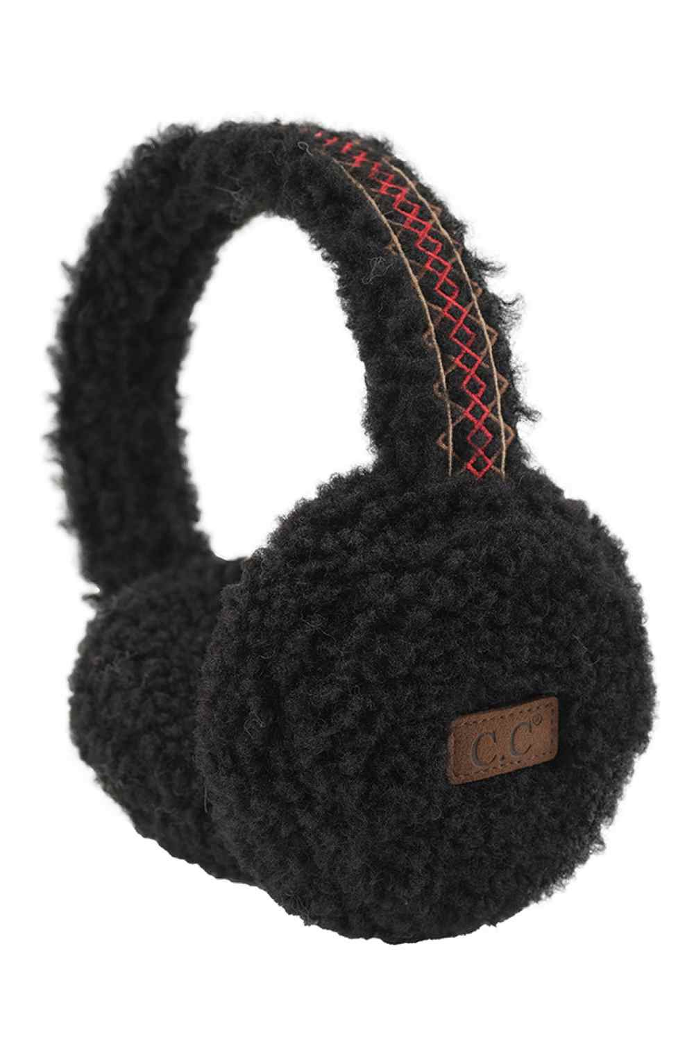 Black Wrap your ears in warmth and elegance with this C.C Sherpa earmuff ear warmer. Featuring a beautiful embroidery pattern trim that adds a sophisticated touch to your winter wardrobe, this accessory combines style with comfort. Made from soft 100% polyester material, it provides gentle insulation against cold weather. The universal one-size fit ensures it works for most wearers, making it a versatile addition to any seasonal collection. Whether you're heading outdoors or running errands, this charming e