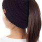 Black The C.C Solid Color Ponytail Messy Bun Beanie combines comfort with versatility for effortless everyday style. Crafted from 100% soft acrylic, this beanie features an open crown design that accommodates ponytails and messy buns while keeping you warm. The one-size-fits-most construction ensures a secure, flattering fit for virtually anyone. Perfect for casual outings, workouts, or relaxed weekends, this practical accessory transitions seamlessly from season to season.