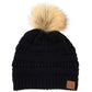 Black Stay warm and cozy with this classic C.C Pom Pom Knit Beanie, crafted from 100% soft acrylic for all-day comfort. The ribbed knit design adds texture and durability, while the signature pom pom on top brings a playful touch to any winter outfit. One size fits most, making it the perfect accessory for everyone. Ideal for cold weather adventures or casual everyday wear.